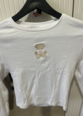 Beyaz Uzun Kollu Pamuklu Kadın Tişört - Görsel 3