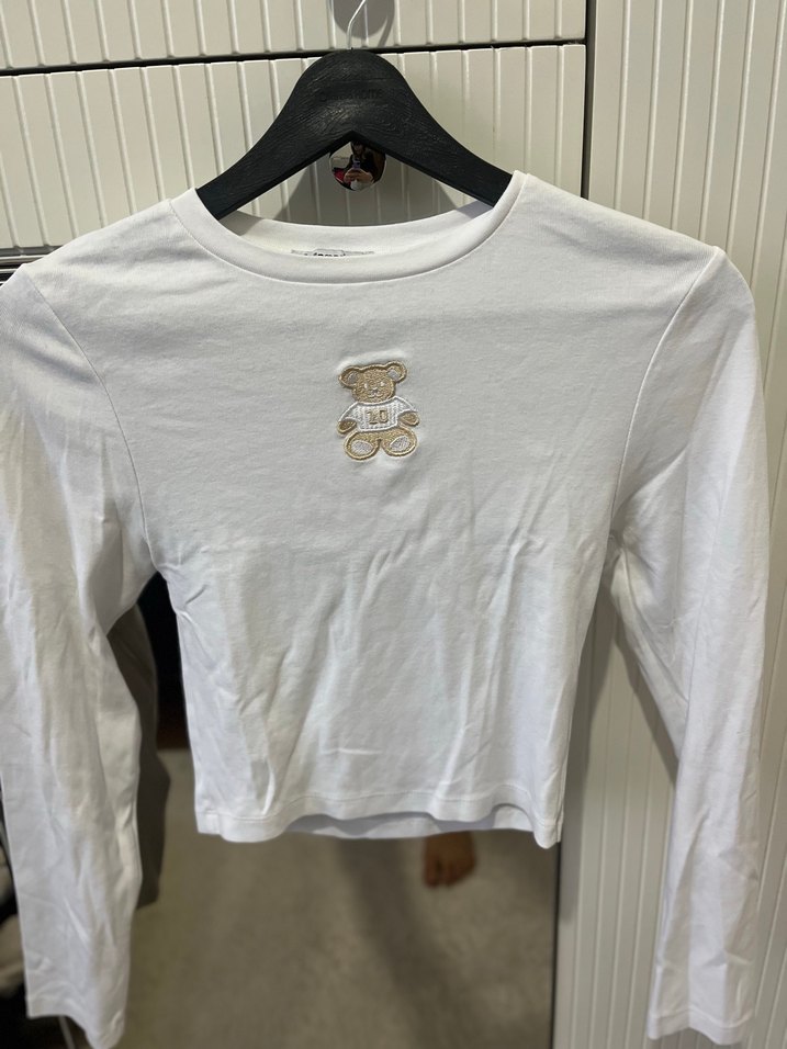 Beyaz Uzun Kollu Pamuklu Kadın Tişört - Görsel 2