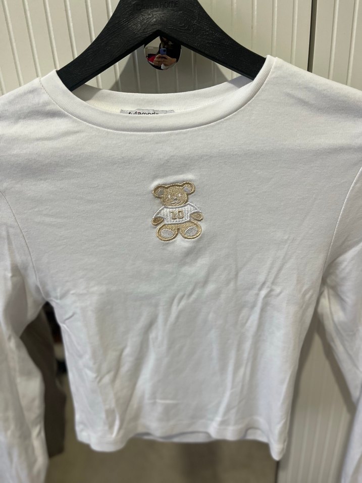 Beyaz Uzun Kollu Pamuklu Kadın Tişört - Görsel 3