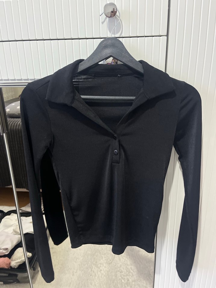 Düğmeli Siyah Uzun Kollu Kadın Gömlek - Görsel 2