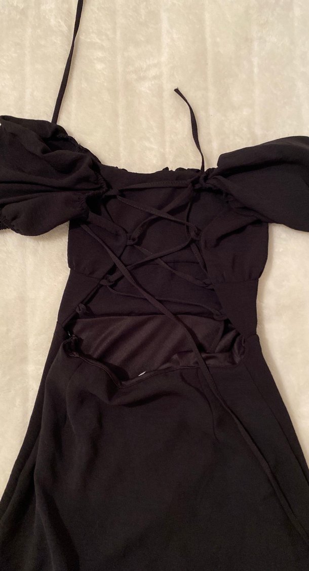 Siyah V Yaka Midi Gotik Elbise - Görsel 2