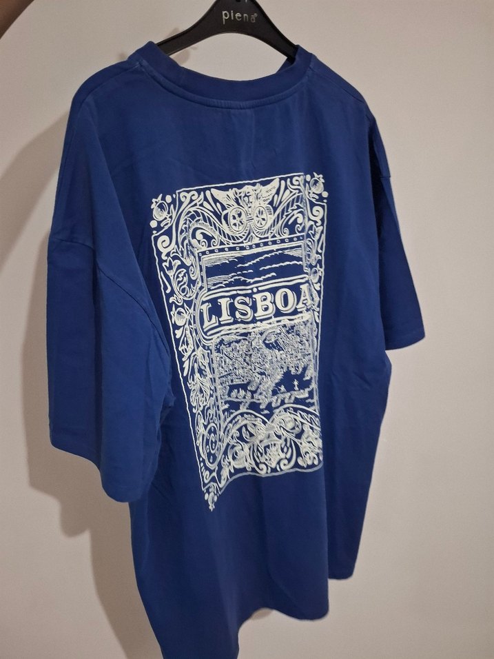 Mavi Baskılı Oversize Erkek Tişört - Görsel 2