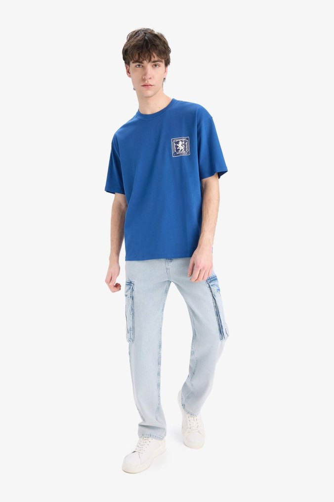 Mavi Baskılı Oversize Erkek Tişört - Görsel 3