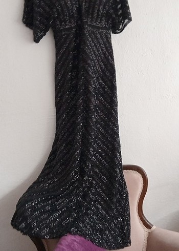 Abiye Siyah Nakışlı Uzun Gotik Elbise