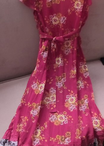 Pembe Çiçekli Uzun Bohem Elbise
