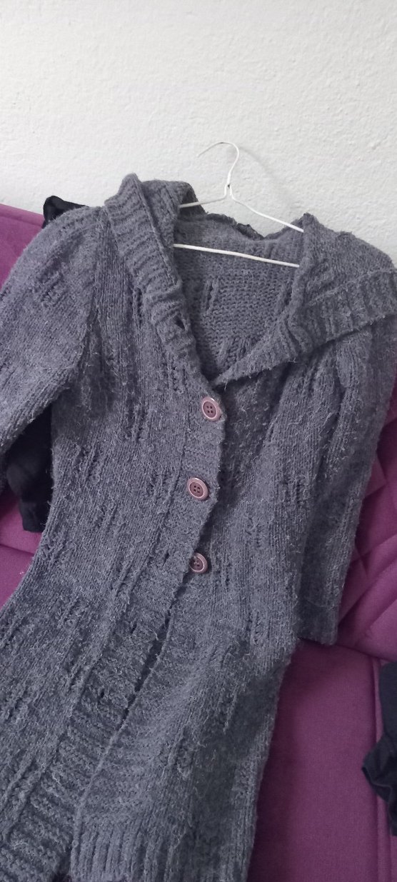 Gri Uzun Triko Kadın Hırka - Görsel 5