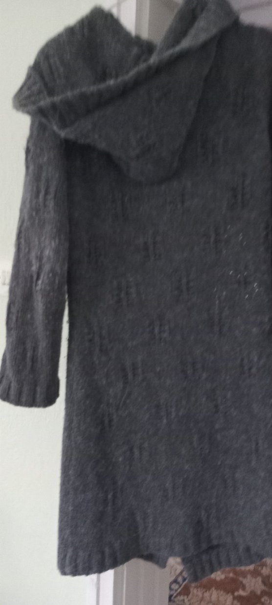 Gri Uzun Triko Kadın Hırka - Görsel 4