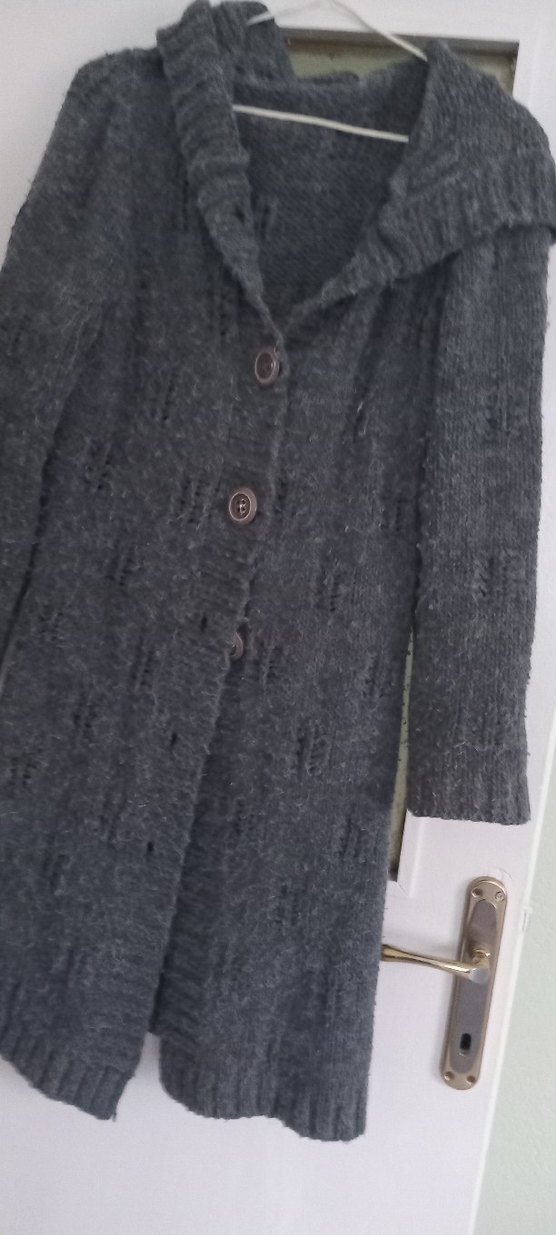 Gri Uzun Triko Kadın Hırka - Görsel 2