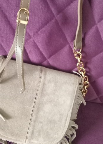 Püsküllü Gri Süet Bohem Kadın Çanta - Görsel 6