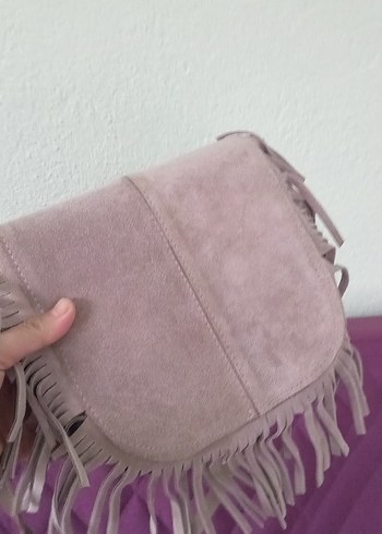Püsküllü Gri Süet Bohem Kadın Çanta - Görsel 3