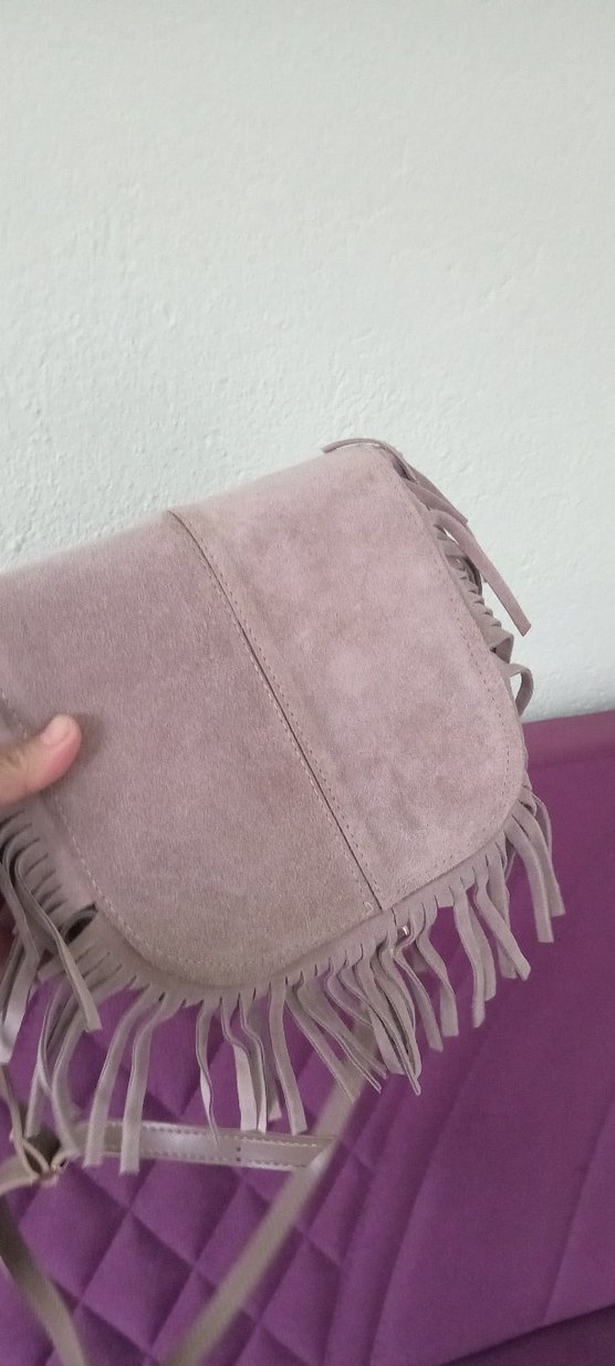 Püsküllü Gri Süet Bohem Kadın Çanta - Görsel 4