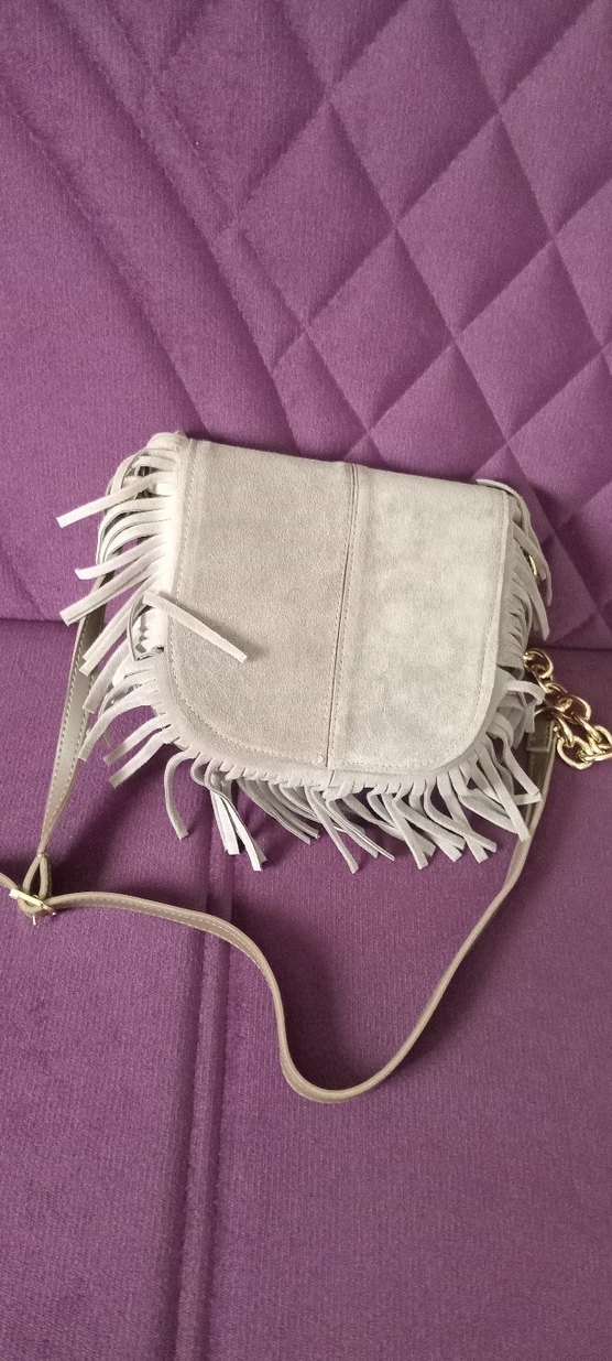 Püsküllü Gri Süet Bohem Kadın Çanta - Görsel 5