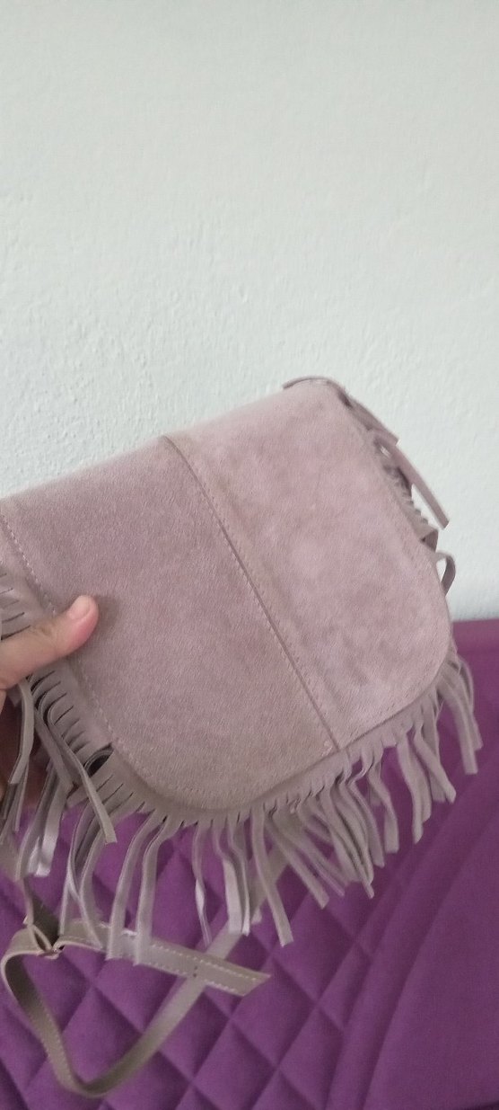 Püsküllü Gri Süet Bohem Kadın Çanta - Görsel 3