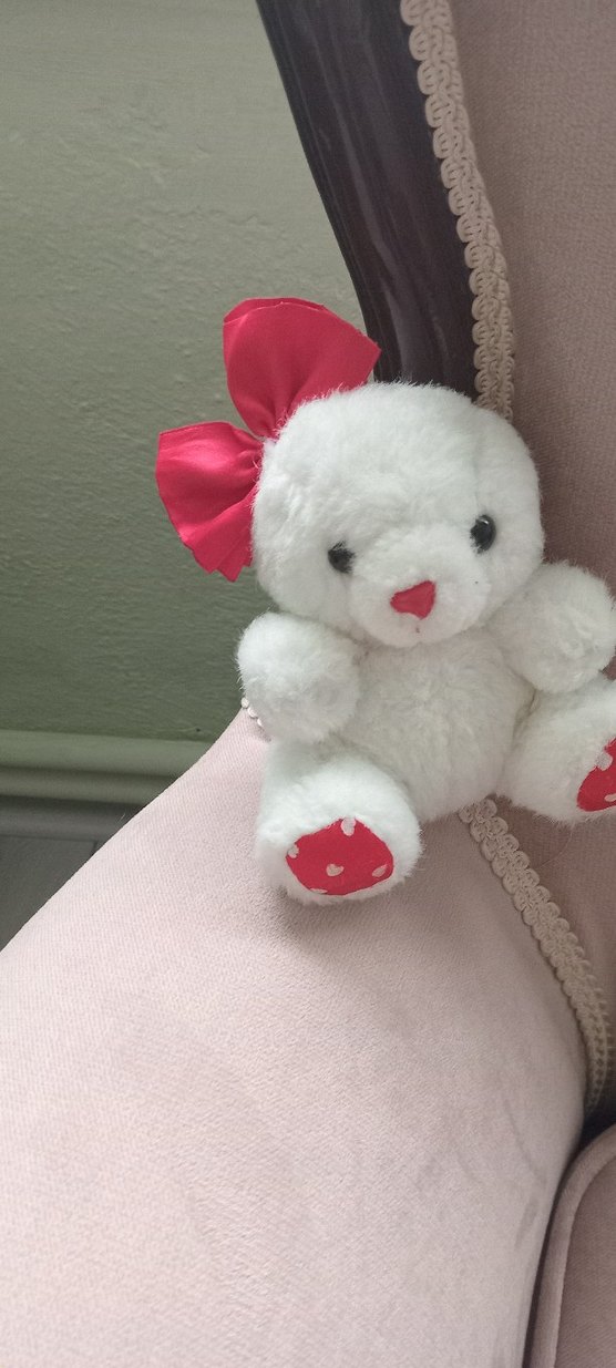 Kırmızı Fiyonklu Beyaz Peluş Ayıcık - Görsel 3