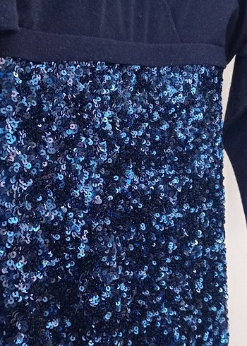 Koyu Mavi Drapeli Uzun Abiye Elbise - Görsel 4