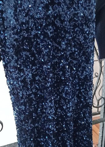 Koyu Mavi Drapeli Uzun Abiye Elbise - Görsel 3