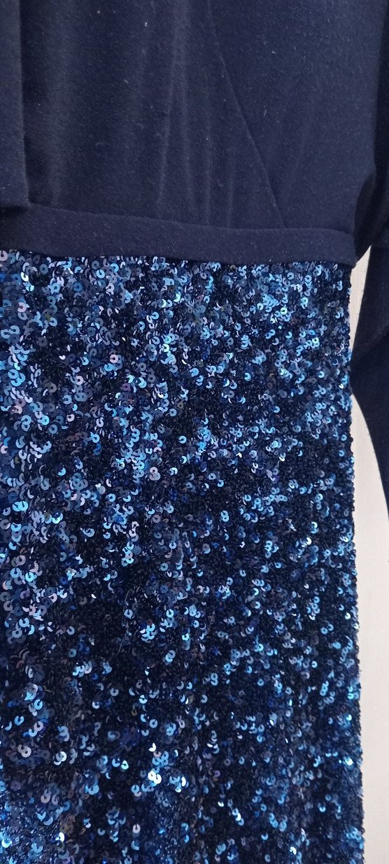 Koyu Mavi Drapeli Uzun Abiye Elbise - Görsel 4