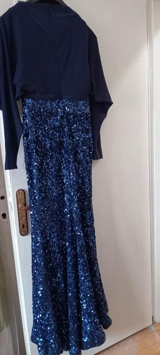 Koyu Mavi Drapeli Uzun Abiye Elbise - Görsel 2