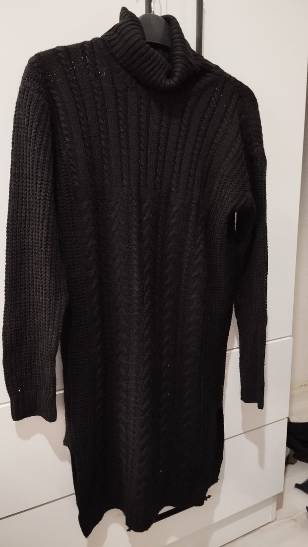 Siyah Örgü Uzun Balıkçı Yaka Kadın Kazak - Görsel 2