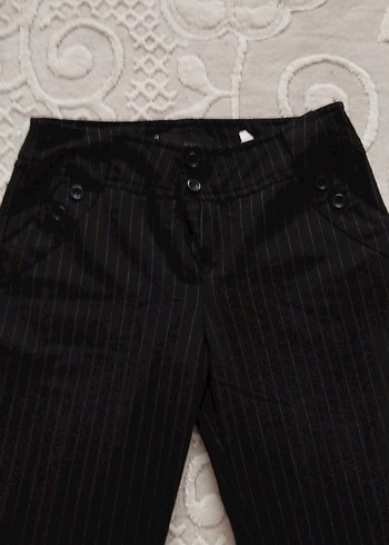 Kadın Siyah Çizgili  Kumaş Pantolon - Görsel 2