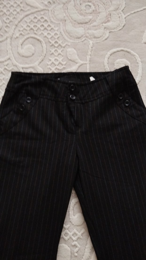 Kadın Siyah Çizgili  Kumaş Pantolon - Görsel 2