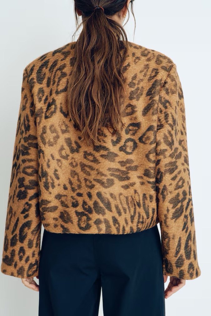 Kahverengi Leopar Desenli Kadın Ceket - Görsel 3