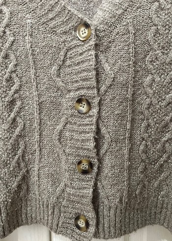 Bej Örgü V Yaka Midi Hırka - Görsel 2