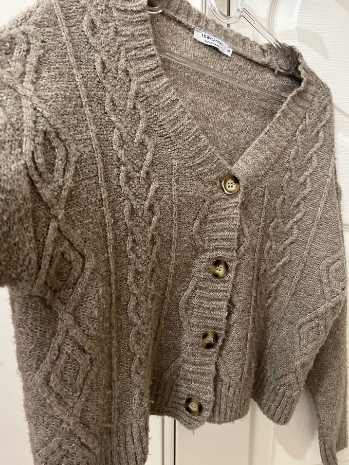 Bej Örgü V Yaka Midi Hırka - Görsel 3