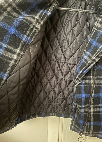 Kürk Detaylı Mavi Kareli Kadın Kaban - Görsel 5