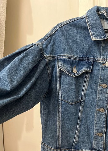 Düğmeli Mavi Kadın Denim Ceket - Görsel 3