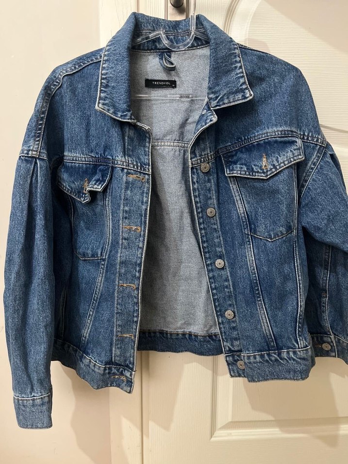 Düğmeli Mavi Kadın Denim Ceket - Görsel 4