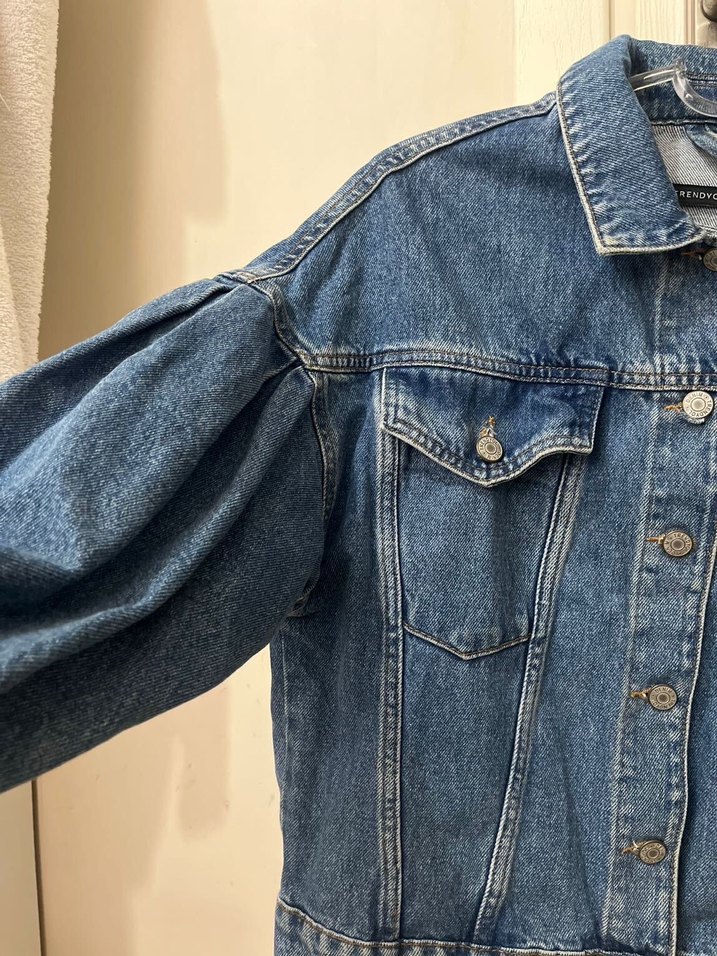 Düğmeli Mavi Kadın Denim Ceket - Görsel 3