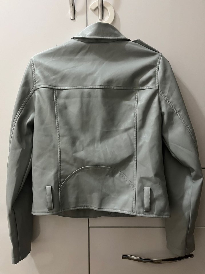 Su Yeşili Deri Kadın Ceket - Görsel 5