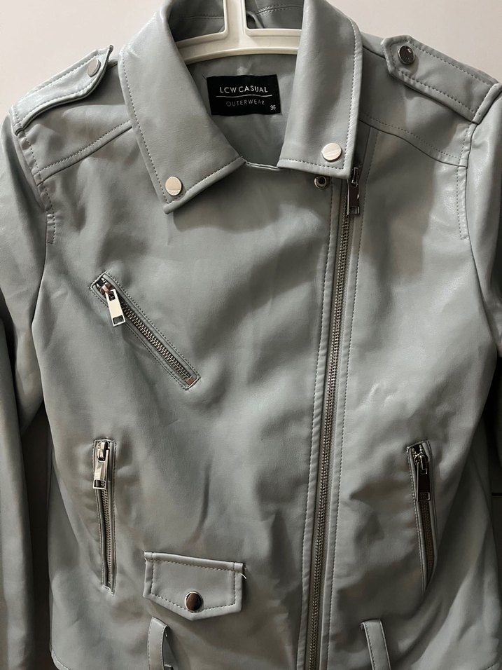 Su Yeşili Deri Kadın Ceket - Görsel 4