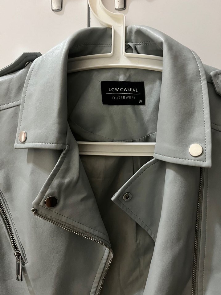 Su Yeşili Deri Kadın Ceket - Görsel 2