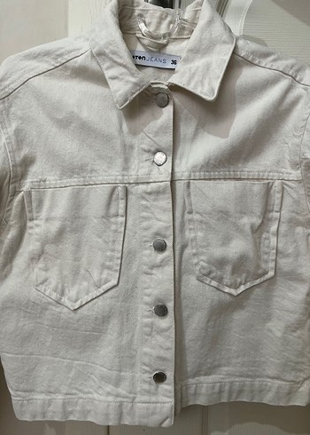 Düğmeli Krem Kadın Kot Ceketi - Görsel 2