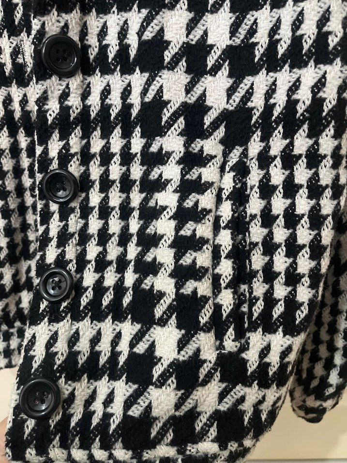 Düğmeli Kaz Ayak desenli Yün Ceket - Görsel 3