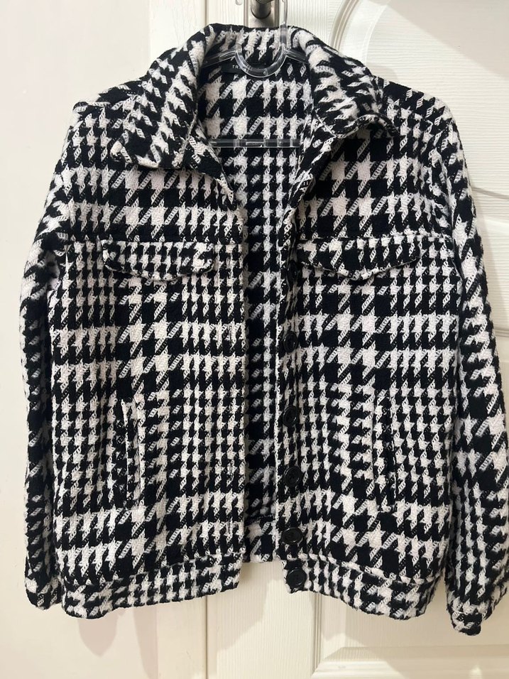 Düğmeli Kaz Ayak desenli Yün Ceket - Görsel 2