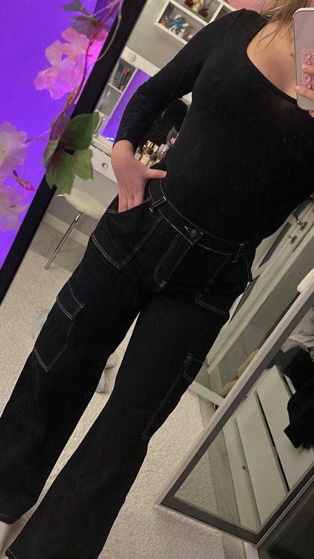 Kadın Siyah Midi Kot Pantolon - Görsel 2