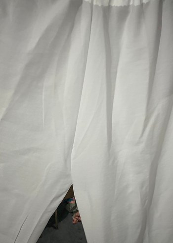 Beyaz Keten Rahat Kesim Kadın Pantolon - Görsel 4