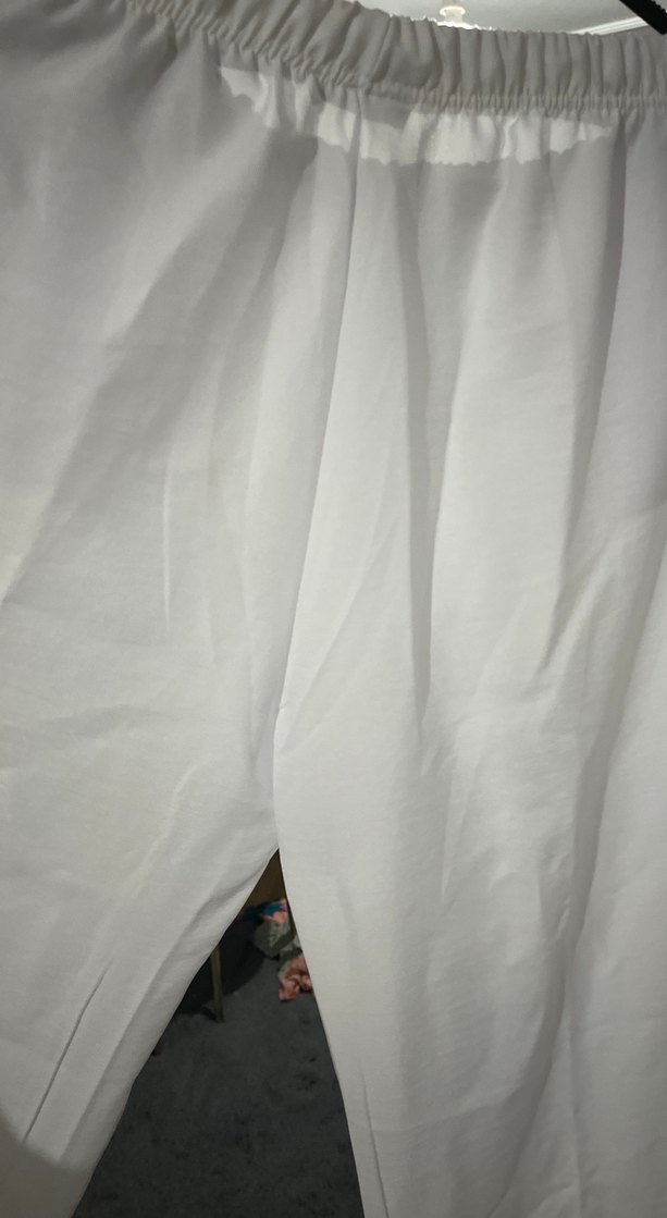 Beyaz Keten Rahat Kesim Kadın Pantolon - Görsel 4