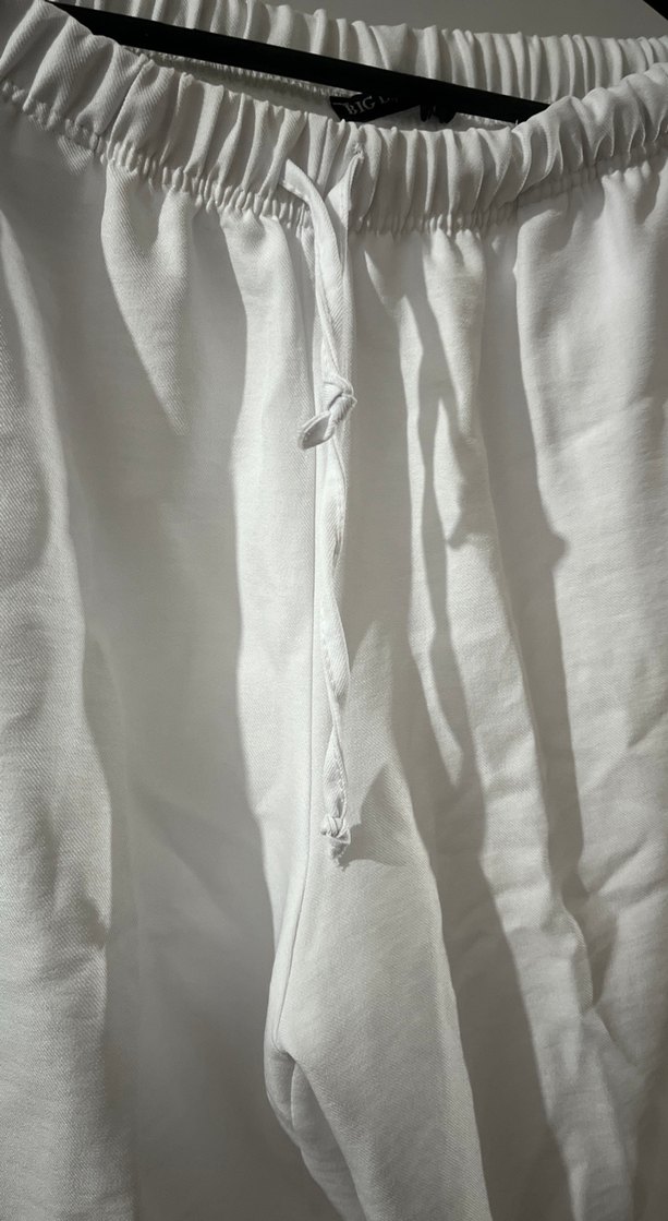 Beyaz Keten Rahat Kesim Kadın Pantolon - Görsel 3