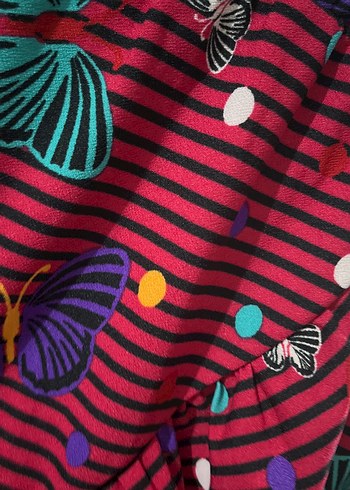 Renkli Kelebek Desenli Pilili Midi Etek - Görsel 3