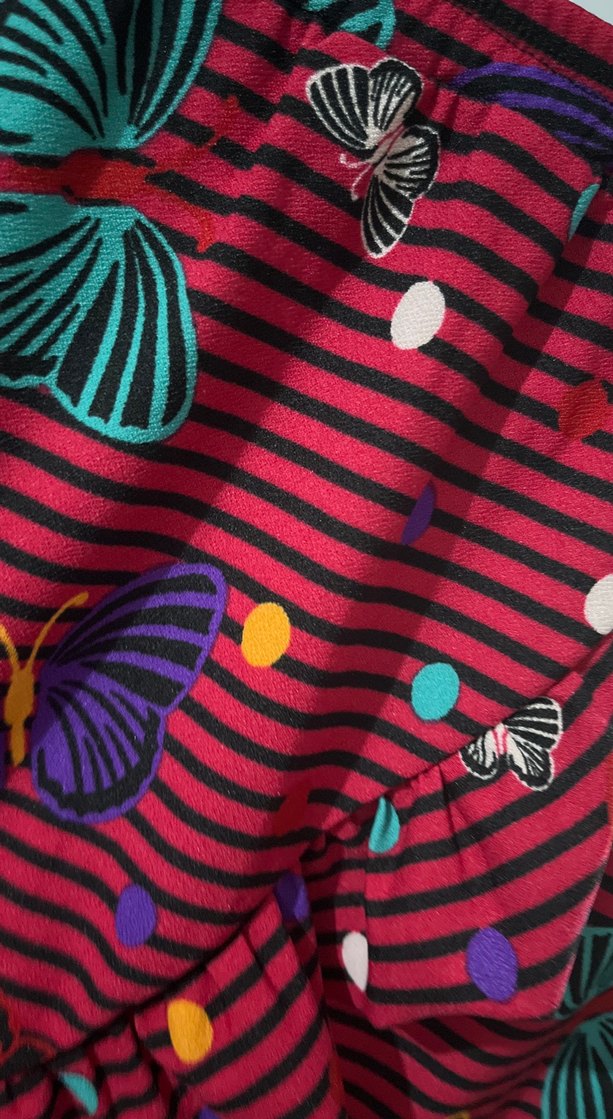 Renkli Kelebek Desenli Pilili Midi Etek - Görsel 3