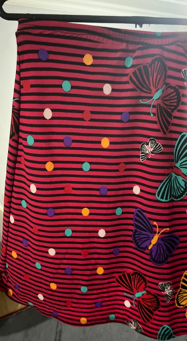 Renkli Kelebek Desenli Pilili Midi Etek - Görsel 4