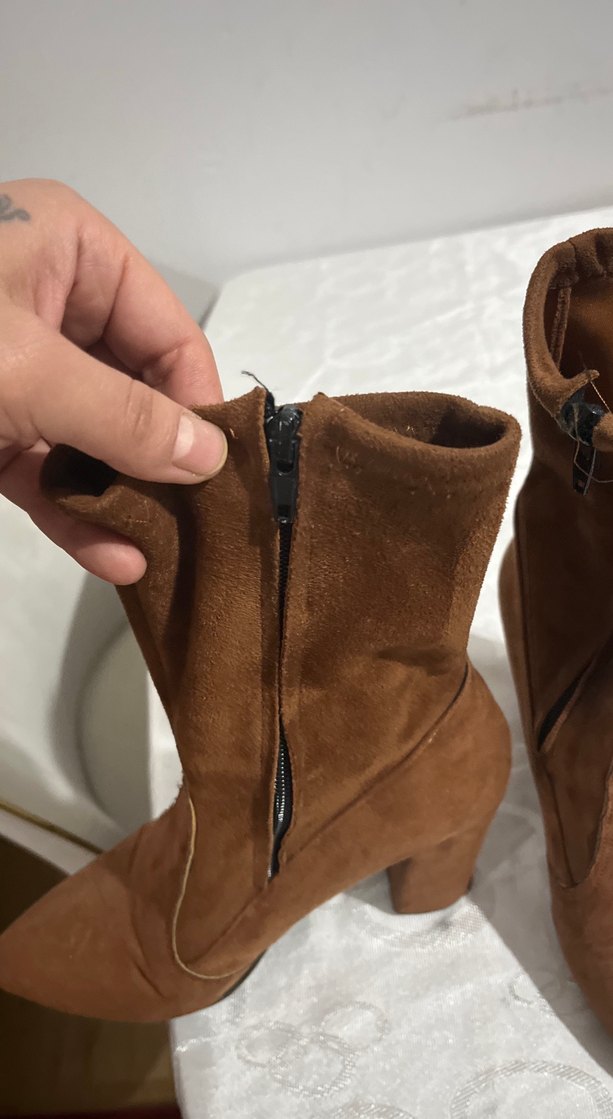 Kahverengi Süet Stiletto Topuklu Kadın Bot - Görsel 2