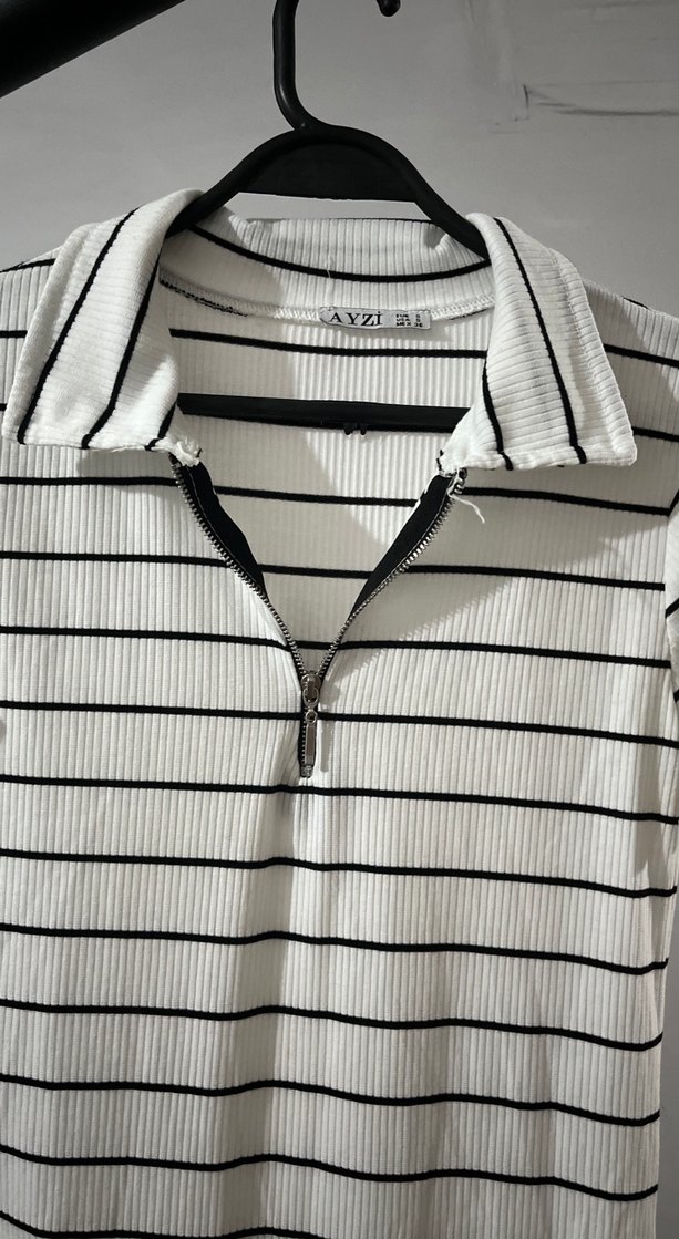 Çizgili, Kısa Kollu Midi Elbise - Görsel 2