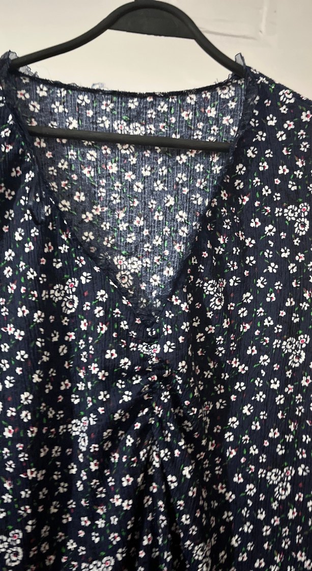 Lacivert Bohem Uzun Kollu Elbise - Görsel 2