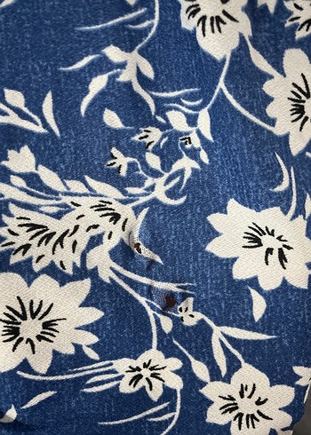 Mavi Çiçek Desenli Denim Midi Elbise - Görsel 3