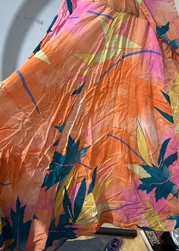 Drapeli Çok Renkli Uzun Kadın Elbise - Görsel 2